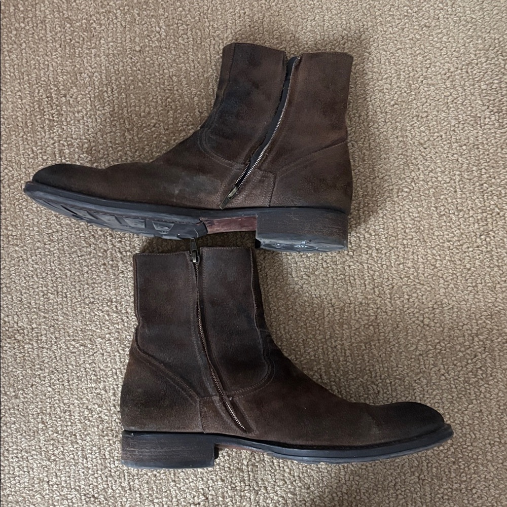 Men’s To Boot New York Dark Brown Waxed Suede Plain Toe Side Zip Boot - Picture 4 of 12